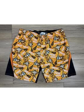 Flow Society Shorts Mens L Orange Just Laxin Monkey Lacrosse Print Athletic
